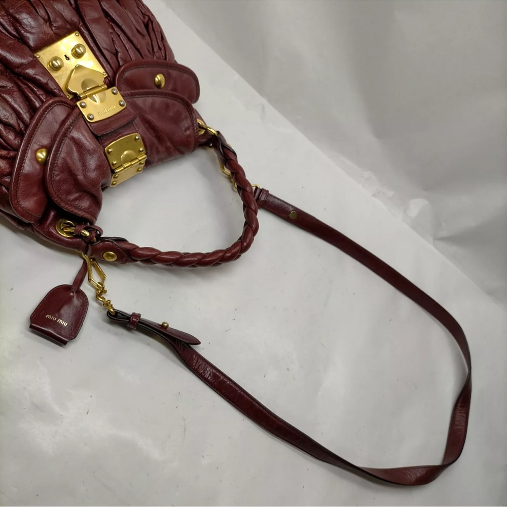 Authentic Miu Miu 2 Way Shoulder Handbag Maroon L… - image 4